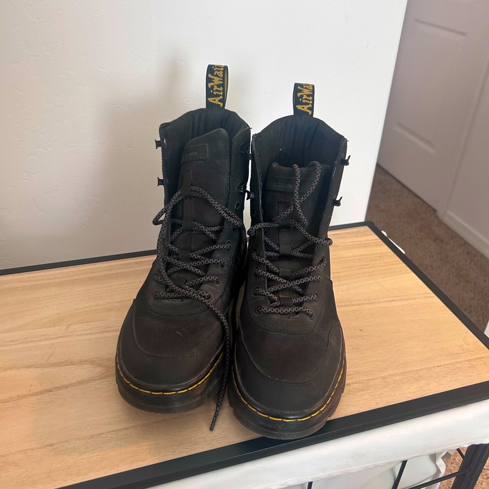 Dr. Martens Black Combat Boots with Yellow Stitching